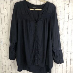 Lane Bryant black eyelet detail blouse 18/20 long sleeve
